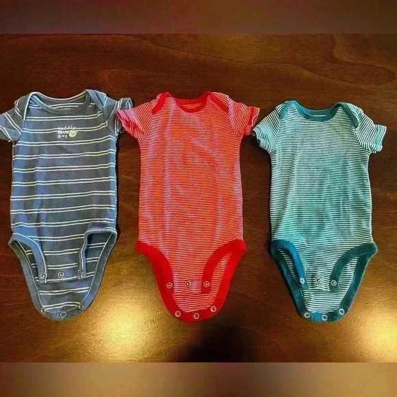 Set Of 3. Carters Boys 03 Months One Piece Outfit Stripes - Picture 1 of 8